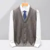Chaleco de Punto para Hombre Cárdigan Holgado Ropa para Personas Mayores Sin Mangas Cárdigan Suéter Hombre Otoño 425g
