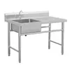 Fregadero de acero inoxidable con escurridor, un solo tazón con soporte, lavabo para platos, escurreplatos, fregadero comercial silencioso para cafetería