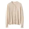 Novedad Otoño/Invierno Cuello Alto 100% Cachemir Puro Dulce Cárdigan de Ganchillo para Mujer Cuello Redondo Ropa Exterior Chaqueta de Punto