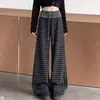 Pantalones anchos de rayas para niñas, pantalones casuales de estudiante para primavera y otoño, pantalones largos versátiles y fluidos para niñas, pantalones de pierna recta, estilo coreano