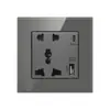 Hong Kong e Macau Exportador Vidro Cinza USB com Painel de Cinco Furos Fabricante Atacado Doméstico Duplo Transfronteiriço Multifuncional Tipo 86