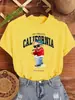 Camiseta de Mujer Rapper Bear Los Angeles con Estampado de Letras Casual de Manga Corta de Algodón para Verano Hip Hop Cuello Redondo Streetwear