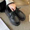 Zapatos de cuero de suela gruesa estilo británico para mujer, primavera 2025, nuevos, negros, combinables, Jk, de una sola capa, con plataforma, mocasines, de moda.