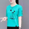 Comércio Exterior Transfronteiriço Roupas Estilo Mãe para Mulheres de Meia-Idade e Idosas, Camiseta Assimétrica com Fenda de Manga Curta, Blusa Camiseta Solta e Versátil