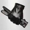 Luvas de Couro de Inverno Masculinas para Montaria com Forro de Fleece Espessadas Quentes à Prova de Vento Impermeáveis para Tela de Toque Luvas de Inverno para Montaria de Motocicleta