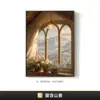 Luz y sombra relajantes para sala de estar, pintura decorativa para baño, ventana falsa estilo francés para ampliar la sensación de espacio, arte de pared con temática de plantas para dormitorio