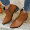 Botines de moda europeos y americanos de talla grande, punta fina, color liso, cierre lateral, tacón grueso, botines Chelsea, botines para mujer