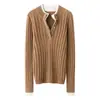 Novo suéter de cashmere outono e inverno para mulheres, gola dupla camada, suéter de cashmere gola redonda, top básico de malha versátil estilo coreano