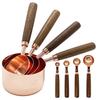 Taza Medidora Oro Rosa Acero Inoxidable Nogal Juego Cucharas Medidoras Utensilios para Hornear Cuchara con Escala para Hornear Cuchara Medidora con Mango de Madera para Hornear