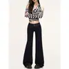 Jeans de mezclilla cruda de doble botón para mujer, tendencia 2026 nuevo estilo, ajuste holgado de chica hot americana, no pegajosos, pantalones ligeramente acampanados