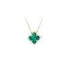 Collar de Trébol de la Suerte de Plata S925 para Niñas Lujo Ligero Exquisito Colgante de Flor de Ágata Malaquita Regalo de San Valentín