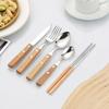 Cuchillo, tenedor y cuchara de acero inoxidable 304 transfronterizos, palillos, cuchillo y tenedor para carne con mango de madera de estilo japonés, cuchara de postre, vajilla occidental.