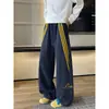 Pantalones de chándal de otoño talla grande estilo High Street estilo americano tres rayas marca de moda pierna ancha deportivos largos para hombre holgados talla grande talla adolescente