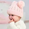 Chapéus Infantis em Estoque Outono e Inverno Bebê Quente Torcido Pulôver Chapéu Cor Sólida Atacado Lã Bola Dupla Bebê Novo Estilo