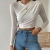 Ropa para Mujer Europea y Americana Estación Internacional de Amazon Color Sólido Transfronterizo Cintura Plisada Ropa de Yoga Camiseta Base Top