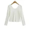 WS9328-26 Otoño Estilo Coreano Ajustado Reversible Cuello en V Liso Manga Larga Suéter Camiseta Capa Base