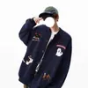 Bordado Divertido Estilo Americano Moletom Preguiçoso Cardigan Masculino Outono Inverno Lã Casal Solto Jaqueta Baseball