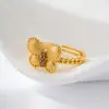 Anillo Abierto de Mariposa Dorado Cepillado Vintage Directo de Fábrica Aleación de Cobre Chapado en Oro Real Circonita Incrustada Anillo de Dedo Ajustable
