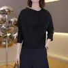 Camiseta redonda gris de manga larga hecha a medida para mujer, nuevo estilo de otoño, talla grande, moderna, rejuvenecedora, adelgazante y elegante