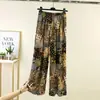 Calça casual fina e solta de verão nova, calça versátil de algodão e seda, moda, modeladora, para casa, calça feminina de cintura alta e perna larga