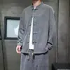 Otoño/Invierno 2026 Conjunto de Camisa de Manga Larga Holgada con Cuello Alto Traje Tang para Hombre Conjunto de Dos Piezas con Chaqueta y Pantalones Abotonados Estilo Chino