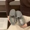 Zapatos grises mullidos de suela plana para mujer, estilo nuevo para invierno, lana, suela suave, sin cordones, forro de felpa, algodón, zapatos estilo Birkenstock