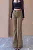 Atacado do fabricante, calça flare feminina coreana Dongdaemun de alta qualidade com design de botões e detalhes de rebites, jeans de perna larga 7206
