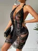 2026 Plataforma Independiente Deseo Transfronterizo Nuevo de Verano Sexy con Cuello Halter Espalda Descubierta Vestido de Tela con Líneas para Mujer Yx3888