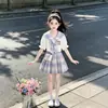Traje de Falda Estilo Preppy JK para Niñas Verano Moda Ropa Infantil Dulce Falda Plisada a Cuadros Conjunto de Dos Piezas para Niñas Pequeñas