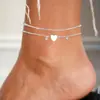 Nuevo Set de Tobilleras de Corazón de Amor de Amazon con Hojas de Circonita y Cuentas Planas, Wholesale en Stock de Yiwu, Venta Caliente Transfronteriza