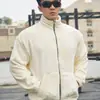 Chamarra de forro polar doble cara, engrosada para otoño e invierno, cálida, con cuello alto, cierre de cremallera, abrigo deportivo casual de moda para parejas, hombres y mujeres