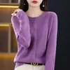 Round Neck Knitted Cardigan for Women, Osmanthus Pattern Knit Jacket for Women, Loose Autumn Cross-Border Sweater Cardigan, Long-Sleeve Knitted Base Shirt for Women