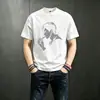 Camiseta de Manga Corta de Algodón Puro Transfronteriza para Hombre Verano Nueva Estilo Americano Ins Marca de Tendencia Holgada Manga Media de Moda Versátil Top Casual
