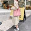 518375 bolso de hombro de algodón fresco de color puro para primavera y verano, bolso tote de gran capacidad para mujer, portátil, para estudiantes, para compras