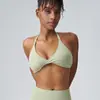 Top Regata com Gola Halter e Detalhe Torcido Weiman Estilo Europeu e Americano para Yoga com Tiras Cruzadas, Costas Vazadas Bonitas, Sutiã Esportivo