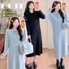 Vestido suéter estiloso e confortável para outono/inverno para gestantes, com corte solto, design novo, tamanhos grandes, estilo doce e simples, gola mandarim e corte na altura do joelho que cria um efeito emagrecedor