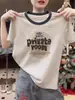 Camiseta de Manga Corta para Mujer con Bloques de Color, Algodón Puro, Moderna y Versátil, Rejuvenecedora y Adelgazante, Top Gris Floral Ligero para la Moda de Verano