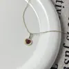 Bordeaux ~ Chapado en Plata S925 Oro de 18K Corazón Rojo Granate Circonita Roja Collar con Colgante Estilo Retro Japonés Cadena para Clavícula para Mujer