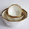 Plato Cuenco de Diamante Lirio con Borde Dorado, Plato Cuenco de Cerámica con Borde Dorado, Plato Cuenco de Diamante de Porcelana