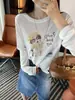 ¡Camiseta rica en oxígeno! Camisa Cover-up de Tencel con Perro Pequeño Bordado y Cuentas Protección Solar Verano Mujer Fina Nueva Holgada Cuello Redondo Manga Larga Top