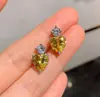 Huabi Joyería Piedra de Color Retro Diamante Diamante Amarillo Simulado Colgante en Forma de Corazón Pendientes en Forma de Corazón Regalo de Temperamento para Mujeres