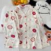 Pijama Casual Estilo Coreano Fofo Maçãzinha Estilo Ins para Mulheres Primavera & Outono Calças de Manga Comprida Conjunto Roupa de Casa Foto Real Atacado