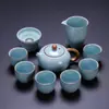 Conjunto de Chá Kung Fu Ruyao com Gaiwan Esmaltado Verde-Água, Cerâmica, Adequado como Lembrança para Hotéis, Bancos, Corporações e Reuniões Anuais do Dia Nacional
