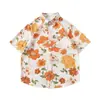 Camisa floral barroca vintage plus size 150kg para homens, camisa de manga curta com folha de bordo para férias na praia havaiana
