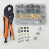 Em estoque, entrega rápida: 100 conjuntos de parafusos de aço inoxidável de quatro cores de 15 mm, botões de pressão brancos grandes, conjunto de alicates para botões de pressão de metal de encaixe à pressão