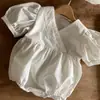 INS Verano Bebé Algodón Cuello en V Manga Corta Traje de Escalada Triángulo Bebé Niña Mono con Ribete de Encaje Floral