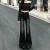 Jeans feminino preto-cinza antiaderente nas pernas, levemente flare, cintura alta novo para primavera e outono, modelagem solta que emagrece, comprimento total, flare destroyed