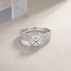 Anillo S925 de Plata con Moissanita Nuevo de Venta Caliente Transfronterizo, Chapado en Platino Estilo Hip-Hop Lujoso Moderno Joyería al por Mayor