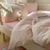 Conjunto de cuatro piezas de encaje fresco estilo francés de grado A para maternidad e infantil, algodón puro lavado, conjunto de tres piezas para estudiante con ribete de encaje 4