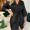 Roupão feminino estilo europeu e americano com amarração frontal, sexy e pode ser usado como peça externa, confortável roupa de casa de seda gelada e roupão de manhã